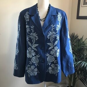 Victor Costa Occasion Embroidered Linen Blazer 1X